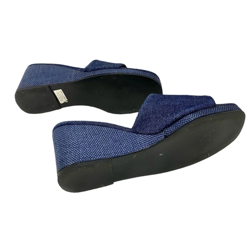 PERUGIA WEDGES HEELED DENIM SANDALS in blue- SIZE 37